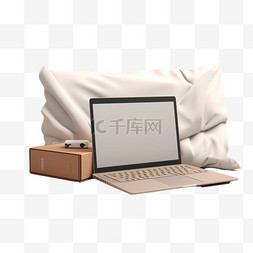 一台放在床上的笔记本电脑