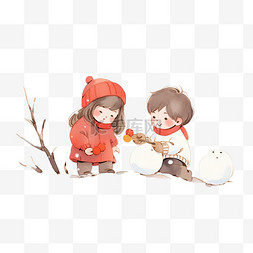 雪图片_冬天手绘可爱孩子玩雪卡通元素