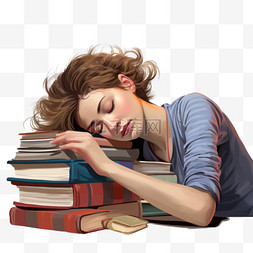 在书本上睡觉的女人