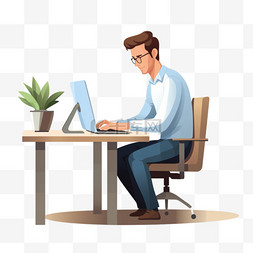 一个人坐在办公桌前，用鼠标和键