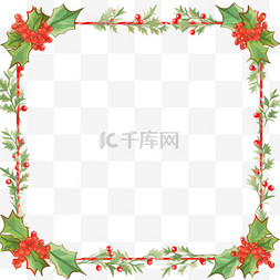 简约背景红白图片_圣诞节绿叶红白边框卡通元素手绘