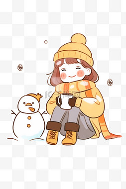 可爱女孩雪人卡通冬天手绘元素