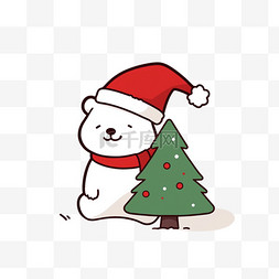 绿色背景圣诞图片_冬天圣诞节小熊卡通手绘元素