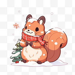 可爱松鼠卡通图片_冬天圣诞节松鼠卡通手绘元素