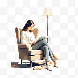 坐在落地灯旁边的扶手椅上看书的