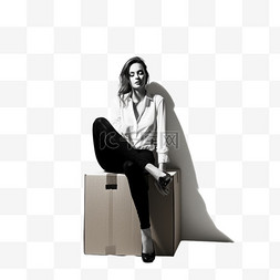 坐在椅子上的女人，穿着黑白长袖