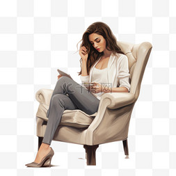 女孩手机图片_坐在扶手椅上看手机的女孩