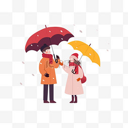 雨伞手绘图片_冬天情侣雪地里卡通元素