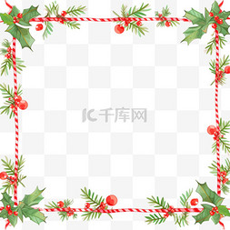 简约背景红白图片_绿叶红白边框圣诞节卡通手绘元素