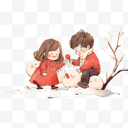 拿糖葫芦的女孩图片_卡通手绘冬天可爱孩子玩雪元素