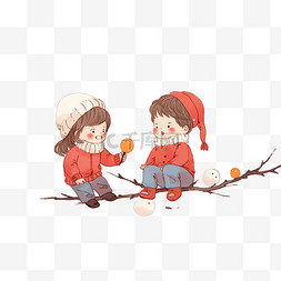 拿着糖葫芦的男孩图片_冬天可爱孩子玩雪手绘卡通元素