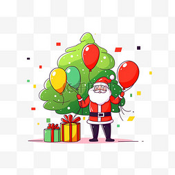 挂着彩灯的圣诞树图片_圣诞节圣诞老人圣诞树气球卡通手