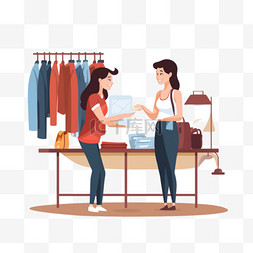 女性衣服图片_在收银员的帮助下在服装店买衣服