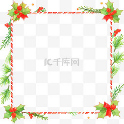 纯色白背景图片_绿叶红白边框卡通手绘元素圣诞节