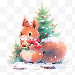红色的彩灯图片_圣诞节冬天可爱松鼠卡通手绘元素