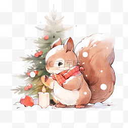 树上木瓜树上图片_圣诞节可爱松鼠卡通冬天手绘元素