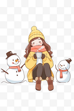冬天雪地衣服图片_可爱女孩雪人卡通手绘元素冬天