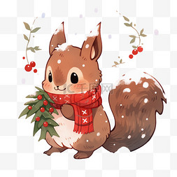 圣诞节可爱松鼠卡通手绘元素冬天