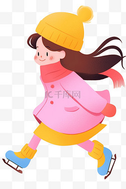 冰上的寒气图片_冬天卡通可爱女孩滑冰手绘元素