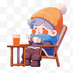 喝咖啡表情图片_冬天卡通可爱孩子喝咖啡手绘元素