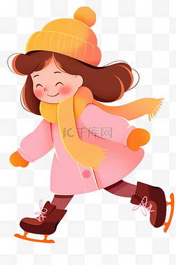 卡通女孩戴帽子图片_可爱女孩滑冰卡通手绘元素冬天