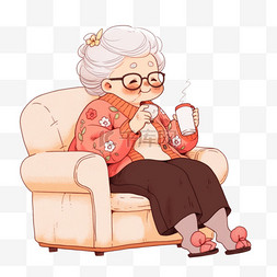 开心奶奶图片_慈祥奶奶冬天喝咖啡卡通手绘元素