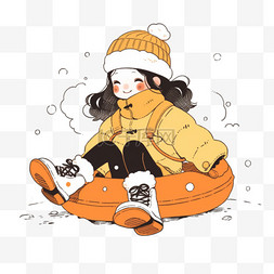 雪圈滑雪图片_冬天可爱女孩雪圈卡通滑雪手绘元