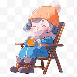 冬天可爱孩子卡通喝咖啡手绘元素