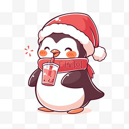 冬天可爱的企鹅卡通圣诞节手绘元