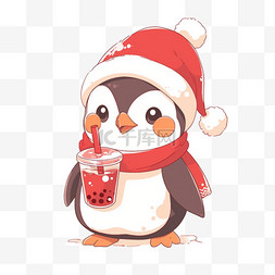 圣诞简约背景图片_冬天卡通圣诞节可爱的企鹅手绘元