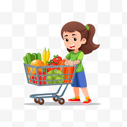 杂货店里的女孩在蔬菜区有推车