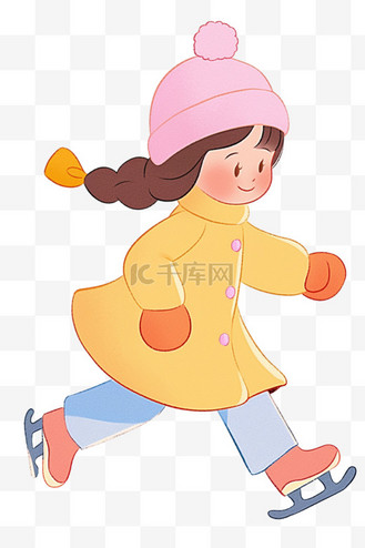 可爱女孩滑冰冬天卡通手绘元素