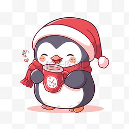 冬天圣诞节卡通可爱的企鹅手绘元