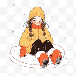 手绘冬天可爱女孩雪圈滑雪卡通元