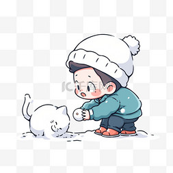 可爱孩子宠物玩雪卡通手绘元素冬
