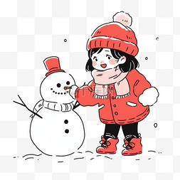 可爱冬装图片_冬天可爱孩子堆雪人手绘元素卡通