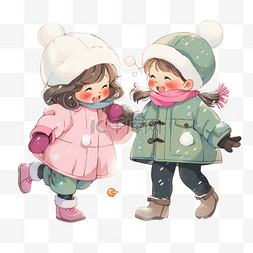 打雪仗可爱图片_冬天可爱孩子卡通打雪仗手绘元素