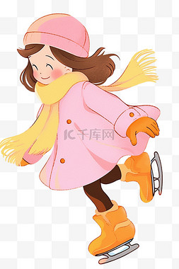冬天手绘可爱女孩滑冰卡通元素