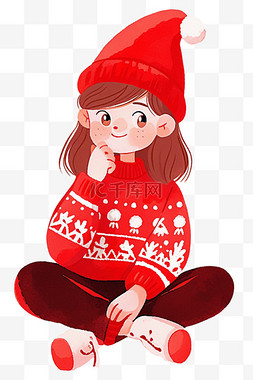 红色帽子女孩图片_新年可爱女孩圣诞节卡通手绘元素