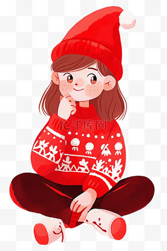 新年可爱女孩圣诞节卡通手绘元素