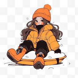 滑雪女孩图片_滑雪冬天可爱女孩雪圈卡通手绘元