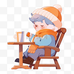 卡通享受表情图片_可爱孩子冬天喝咖啡卡通手绘元素