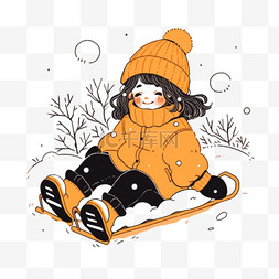 滑雪可爱图片_冬天可爱女孩雪圈滑雪卡通手绘元