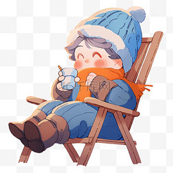 享受卡通图片_可爱孩子喝咖啡卡通手绘元素冬天