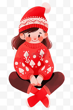 红色帽子女孩图片_圣诞节可爱女孩卡通手绘新年元素