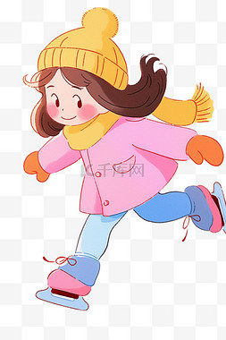冬天可爱女孩滑冰手绘卡通元素