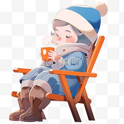 享受的表情卡通图片_手绘冬天可爱孩子喝咖啡卡通元素