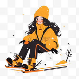 冬天滑雪可爱女孩雪圈卡通手绘元