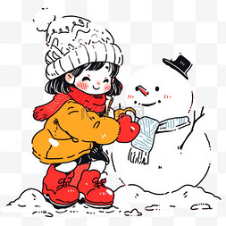 冬天简约图片_冬天可爱孩子堆雪人手绘卡通元素