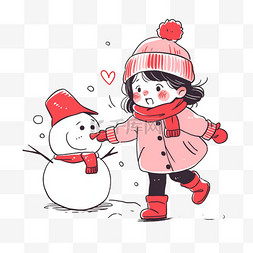 线条雪人图片_卡通冬天元素可爱孩子堆雪人手绘